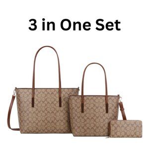 3-in-1 Oval Monogram Printed Tote Set with Wallet Combo